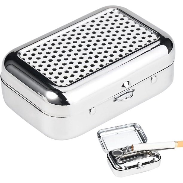 Cenicero de viaje portátil de 1 pieza con tapa, cenicero de bolsillo a prueba de olores, mini cenicero cuadrado de metal de acero inoxidable, cenicero de viaje de bolsillo impermeable, para
