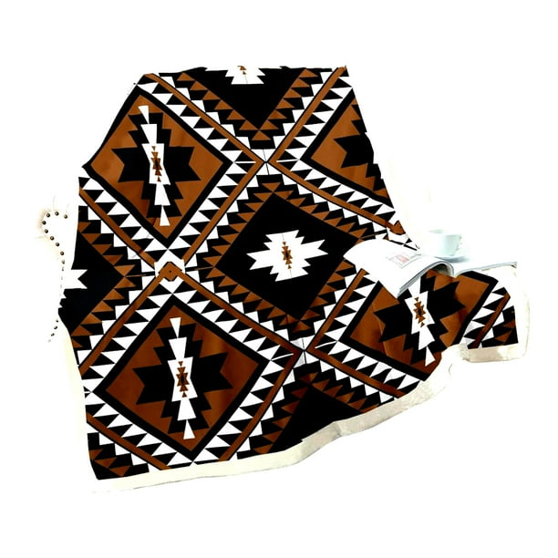 Southwestern Diamond Sherpa Throw Rustic Bohemian Fleece Blanket for Men Ethnic Mexican Geometric Flannel Farmhouse Room Decor 50 x60 Brown Black White Walmart