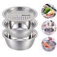 thumbnail image 2 of BNNG Handheld Stainless Steel Drain Basket Vegetable Cutter 3 In 1 Kitchen Multipurpose Julienne Grater Salad Bowl For Home Colanders & Food Strainers Multifunctional Stainless Steel Grater Basin Sink, 2 of 8