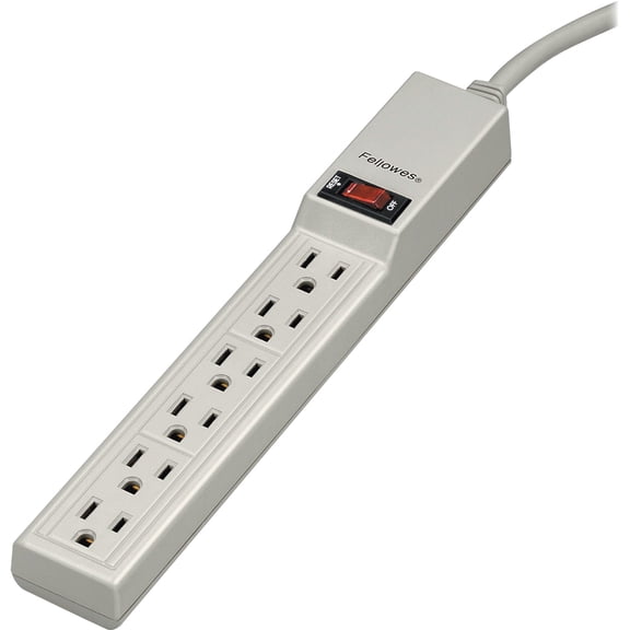 Fellowes Power Strip, 6 Outlet, 4 Foot Cord, Gray