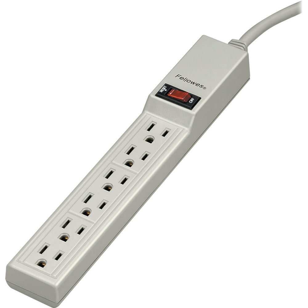 Fellowes Circuit Breaker Power Strip, 6Outlet, (3) Prong, 4 ft Cord