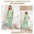 thumbnail image 4 of EA'S SECRET Pajamas for Women Set V Neck Short Sleeve Lounge Set Elastic Waistband Sleepwear with Long Pants 2 Piece Pjs (Sage Green,M), 4 of 8