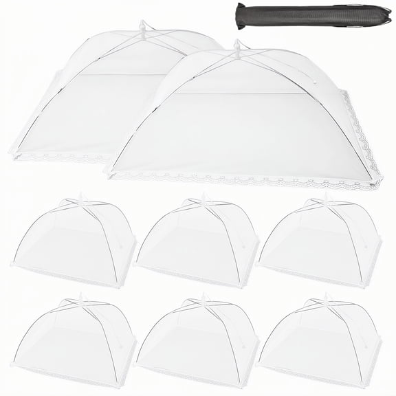 Food Covers for Outside 8 Set, 2 Jumbo 40x25 Inch & 6 Large 17x17 Inch Collapsible Bug Proof Food Tents for Picnic, BBQ & Camping