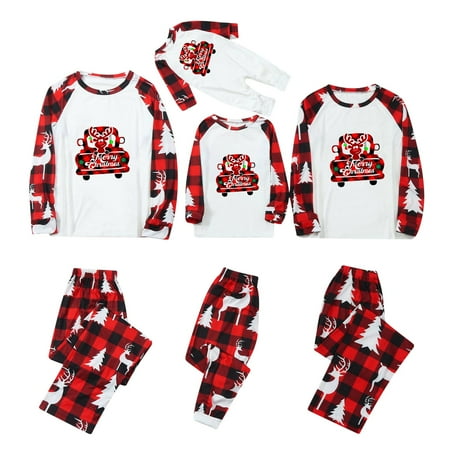 

LWZWM Plaid Bears Holiday Matching Family Christmas Pajamas Christmas Print Blouse O-Neck Tops+Pants Family Matching Pajamas Set Toddler 6 Months
