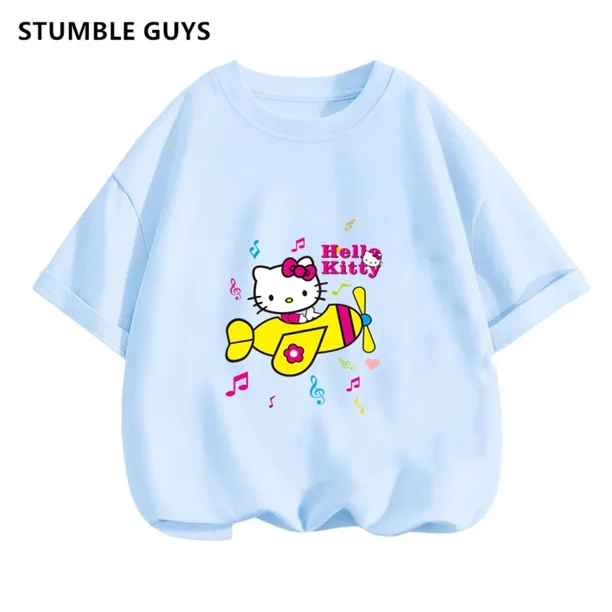 Conjunto de camiseta de Hello Kitty para niños y niñas, ropa holgada de manga corta Y2K, Top con estampado oscuro para mujer, ropa dulce Harajuku