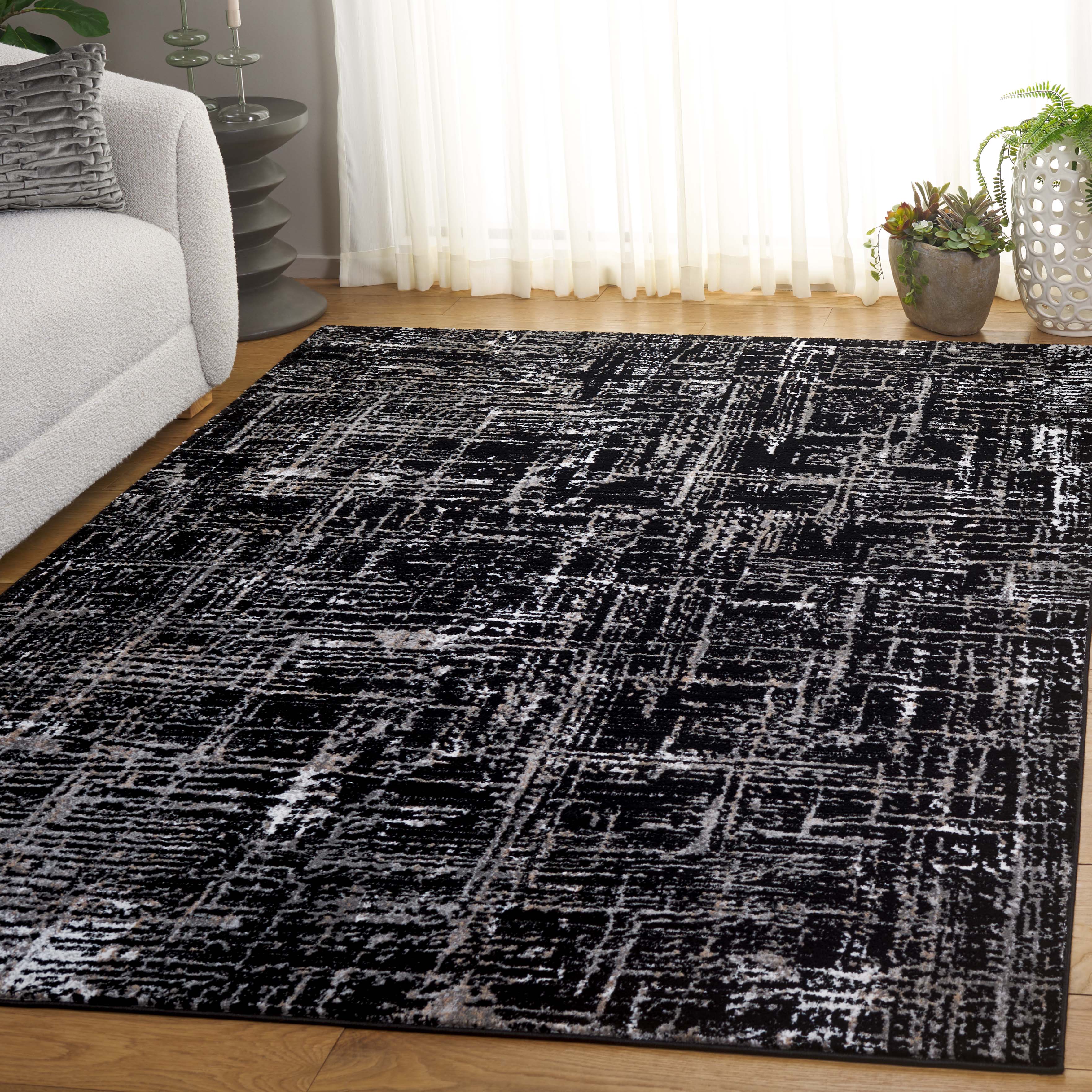 SAFAVIEH Parker Tyson Abstract Area Rug, Black/Ivory, 5'3" x 7'6"