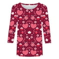 thumbnail image 4 of hcuribad Valentine's Shirts for Women Womens Shirts t Shirts for Women Heart Printed Shirts for Women 3/4 Sleeve Round Neck Graphic Tees Holiday Tops Red 3XL, 4 of 5