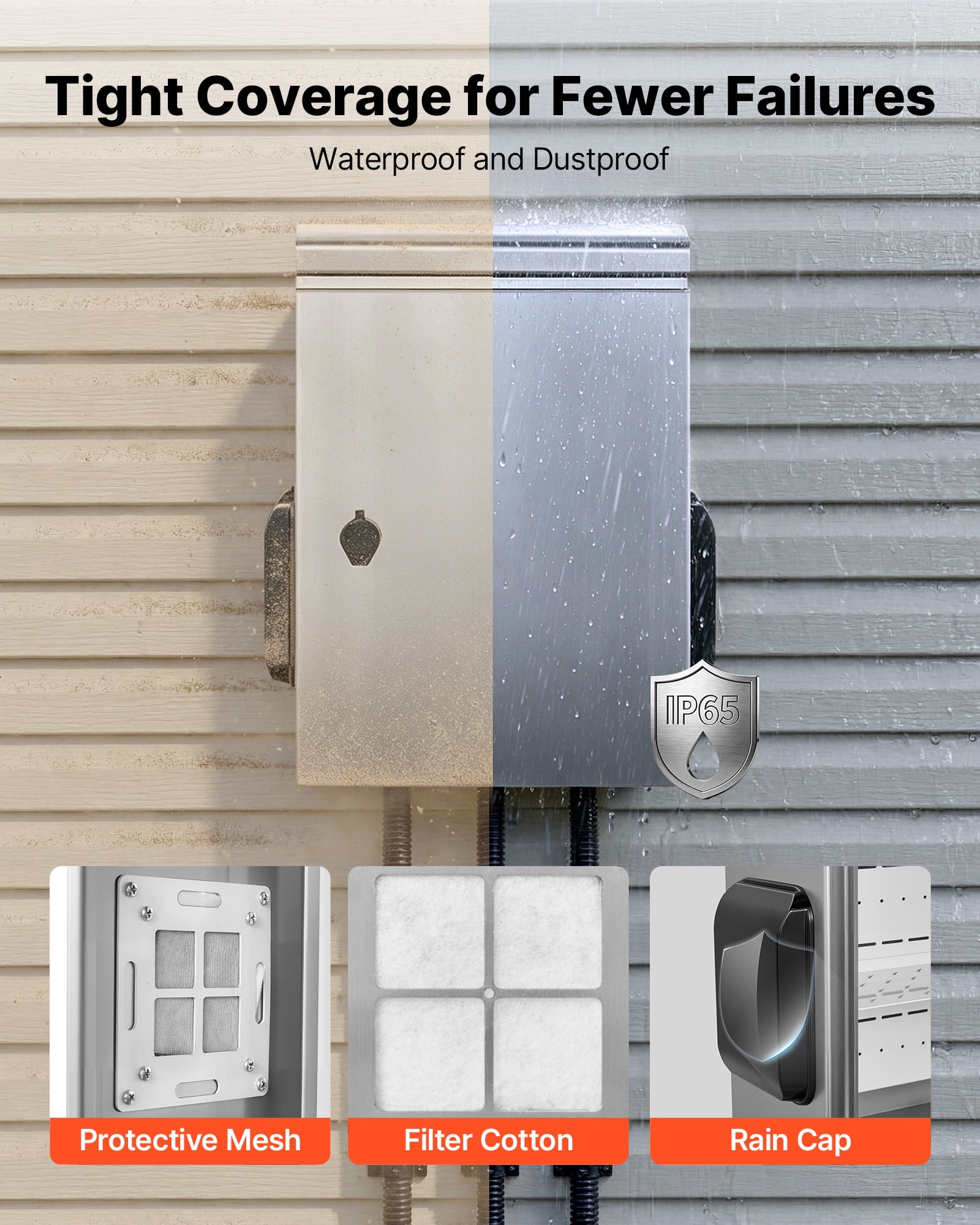 VEVOR Outdoor Electrical Box, 20 x 16 x 8 in, Stainless Steel Ventilated Electrical Enclosure with Thermostat and Fan, Rain Hood, Hinge Connection, IP65 Waterproof Junction Box, Wall/Pole Mounted,