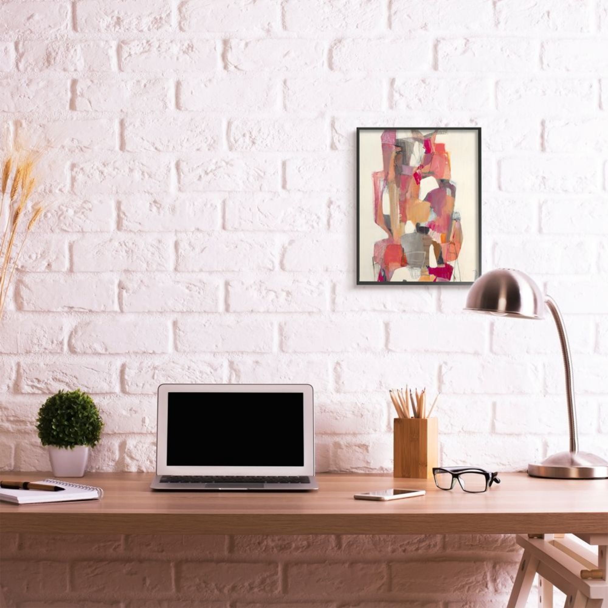 Stupell Industries Centered Geometric Shapes Abstract Red Orange Design by Terri Burris, 16" x 20", Black Framed