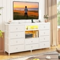 thumbnail image 4 of EnHomee 55" Wide White Dressers for Bedroom Dresser with Mirror & LED Lights & Charging Station & 10 Fabric Drawers Dressers & Chests of Drawers, 4 of 9