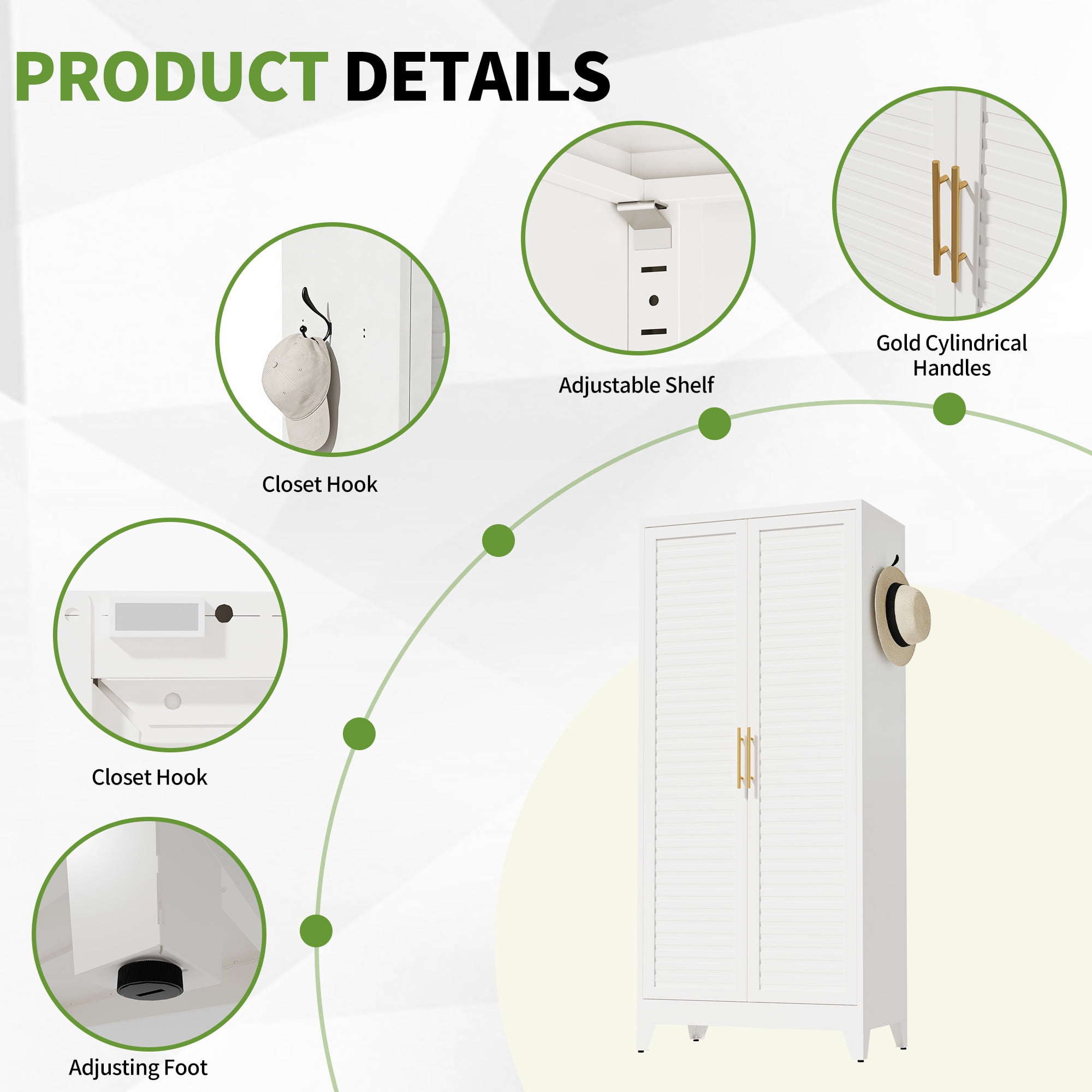 Miniyam 71″ Tall White Metal Wardrobe – 2 Doors with Hanging Rod & Shelf, Cold Rolled Steel, Easy Assembly – Ideal for Kids' Rooms, Bedrooms & Home Use