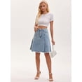 thumbnail image 7 of DARING DIVA Women's Denim A Line Flared Raw Hem Jean Skirts Small Light Gary Blue, 7 of 7