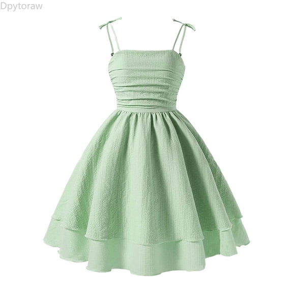 Dpytoraw Girls Summer Dress Sleeveless Strappy Casual For Kids Age 8 12 Elastic Comfortable Outdoor Play Outfit Girls Sleeveless Party Dresses,Green Size 8 Years