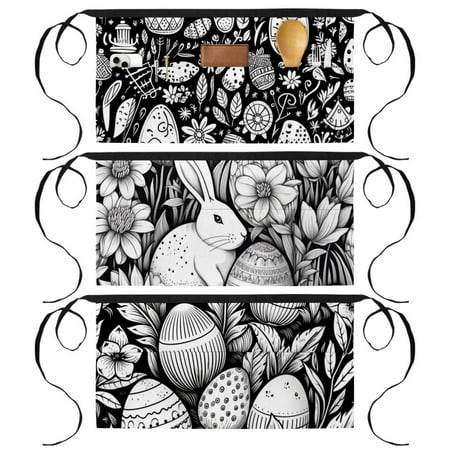 

Black White Easter Server Waist Apron with 3 Pockets Printed