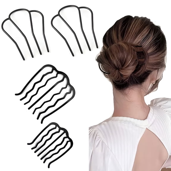 VANIDO 4 Piece Hair Fork Clip Metal Hair Side Combs U Shape Teeth Alloy Hair Clip Hair Pin Stick for Updo Bun Women Hair Styling Tool Accessories, Black