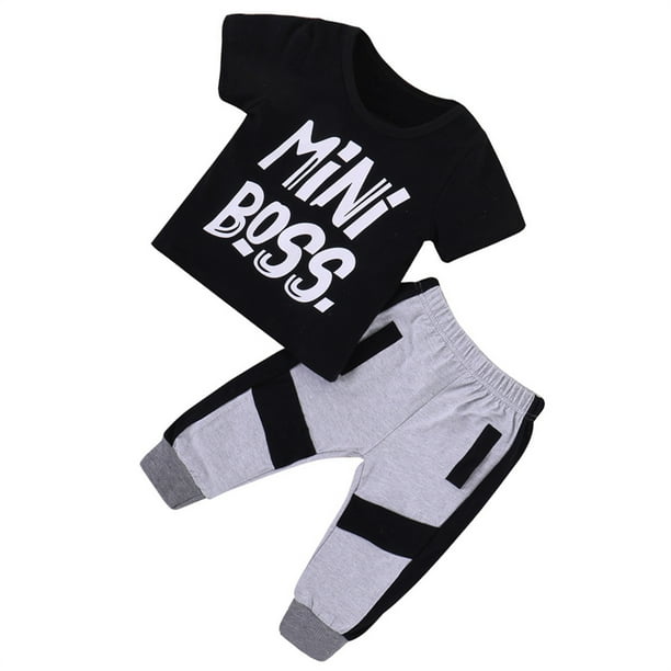 Jumpingount 2 uds., conjunto de bebé, camiseta de niño, camiseta de manga corta, pantalones, camiseta de manga corta, pantalones, ropa de verano conjuntos de ropa Negro 100cm Jumpingount AP003141-03