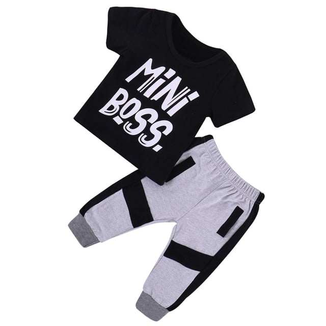Minnieouse 2 uds., conjunto de bebé, camiseta para niño, camiseta de manga corta, Top, pantalones, ropa de verano conjuntos de ropa Negro 120cm Minnieouse AP003141-05