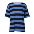 thumbnail image 4 of YUGYXL Fashion Striped Shirts for Women Short Sleeve Blouses Crew Neck Summer Tops Going Out Loose Tshirts Blue XXL, 4 of 6