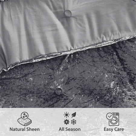 Regency Heights Full/Queen Cozy Velvet Comforter Sets, Luxury 3-Piece All Season Down Alternative Bedding Set, Grey Comforter Bed Set with Pillow Shams