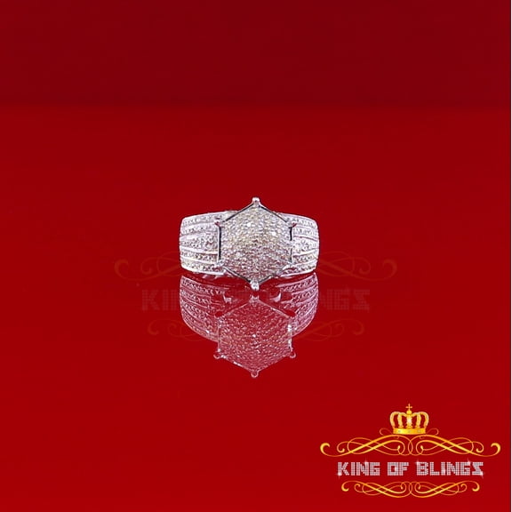 King Of Bling's Real Diamond 0.20ct Womens Sterling Silver White Cocktail Hexagonal Ring SZ 6.5