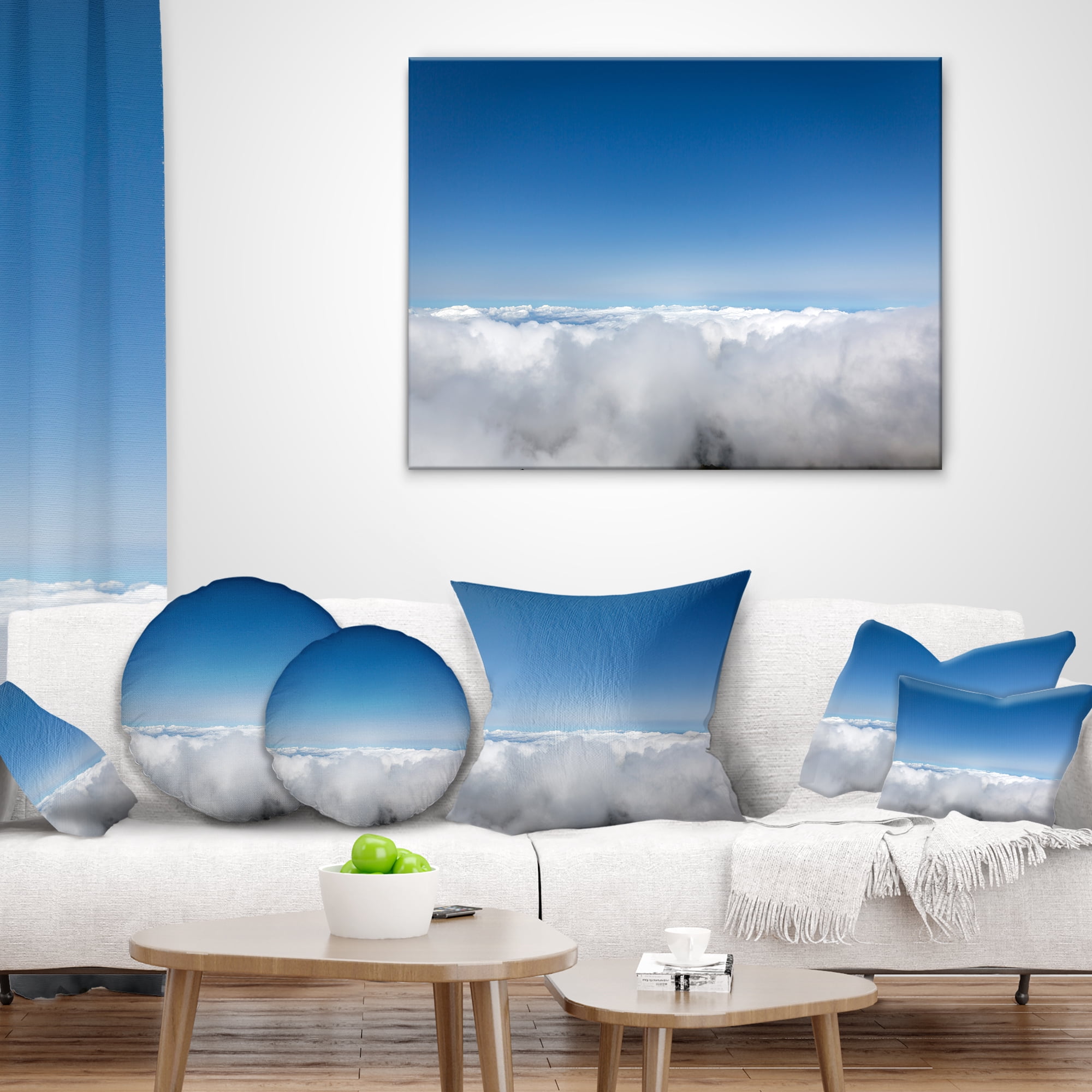Designart Aerial View of Sky over Clouds - Contemporary Landscape Printed Throw Pillow - 18x18