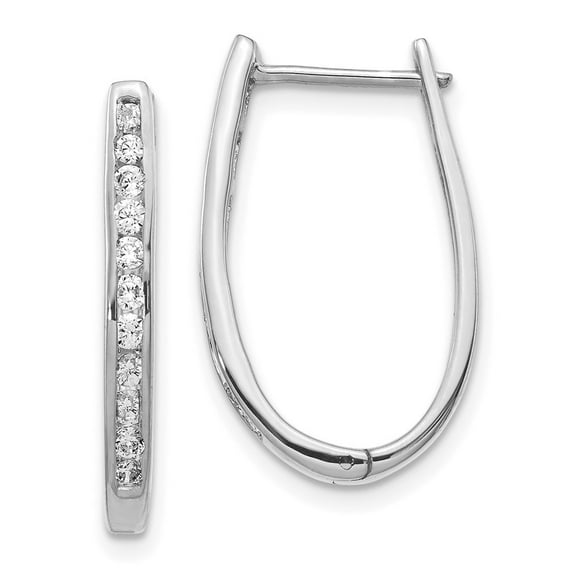 Auriga 14k White Gold Diamond Oval Hinged Hoop Earrings for Women