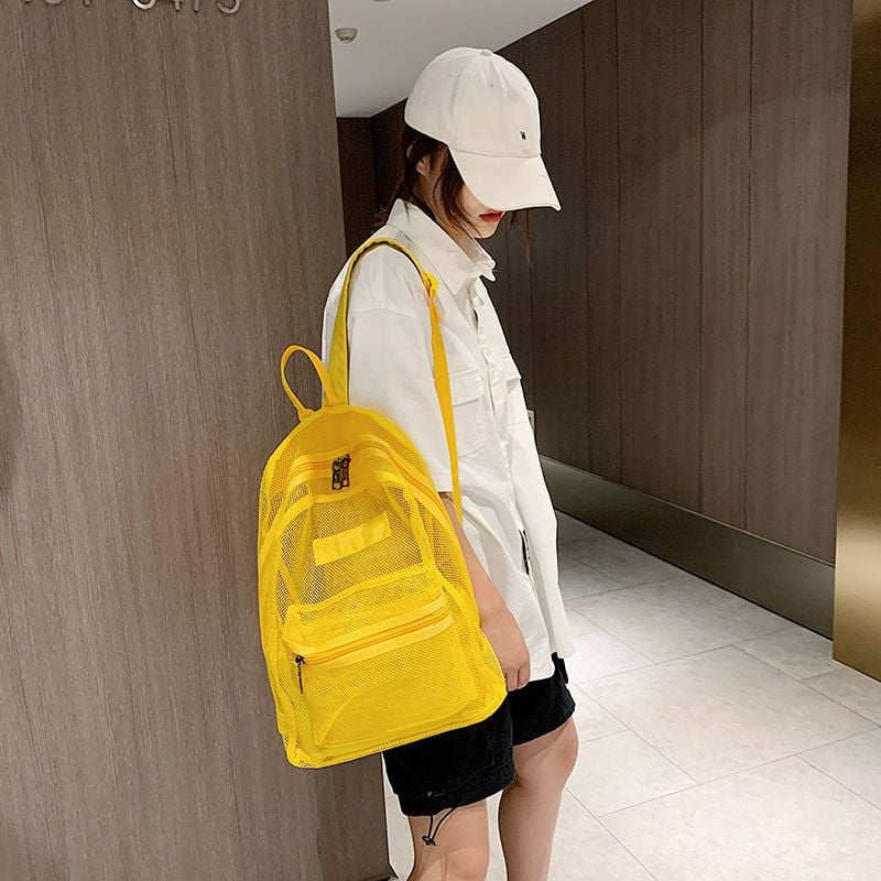 Mochila de malla transparente Mochila de estudiante resistente semitransparente aprobada por el estadio con correas reforzadas amarillo Bodega Aurrera en linea