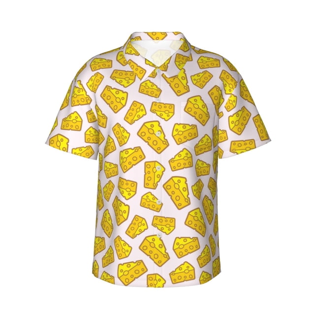 Fotbe Cheese Camisa Hawaiana para Hombre Unisex – Camisa Casual de Verano con Botones de Manga Corta de Algodón y Lino,X-Large