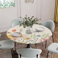 thumbnail image 2 of Wildflowers Fitted Tablecloth with Elastic Edged, Round Table Cloth for Dining Table, Spring Vintage Tulip Butterfly Floral Leaf Waterproof Oil Proof Table Cover for Indoor Outdoor 45"-54", 2 of 8