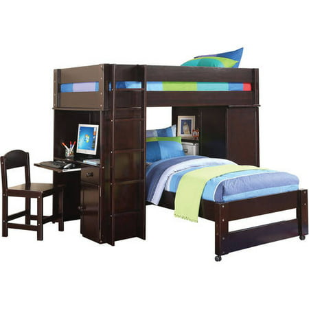 Acme Lars Twin Loft Bed with Chair & Twin Bed
