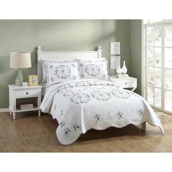 Modern Heirloom A134C08PRNDS Gwen Gwen White Quilt Set - Full & Queen Size - 3 Piece