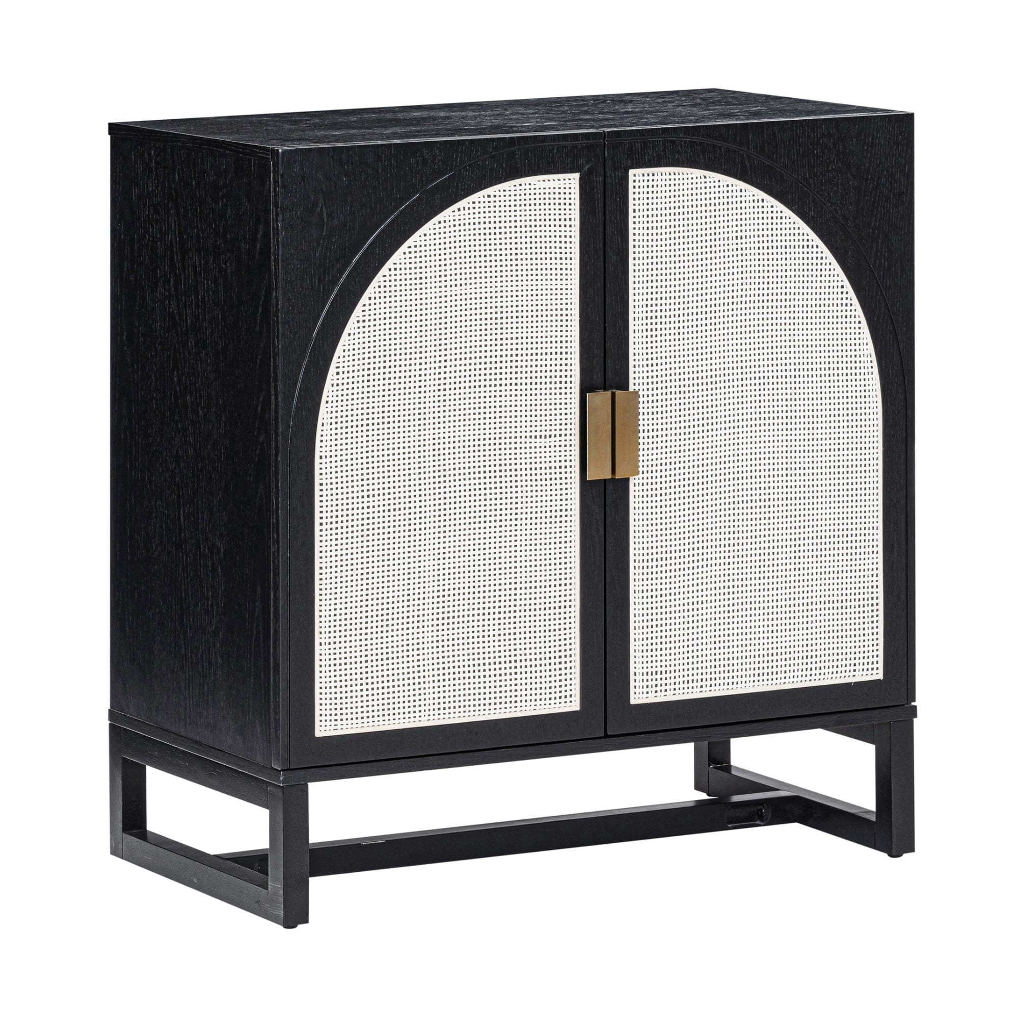 Nathan James Paxton Boho Wood Storage Cabinet with Doors, Small Storage Cabinet for Living Room or Kitchen with Rattan Door Details, Black Oak