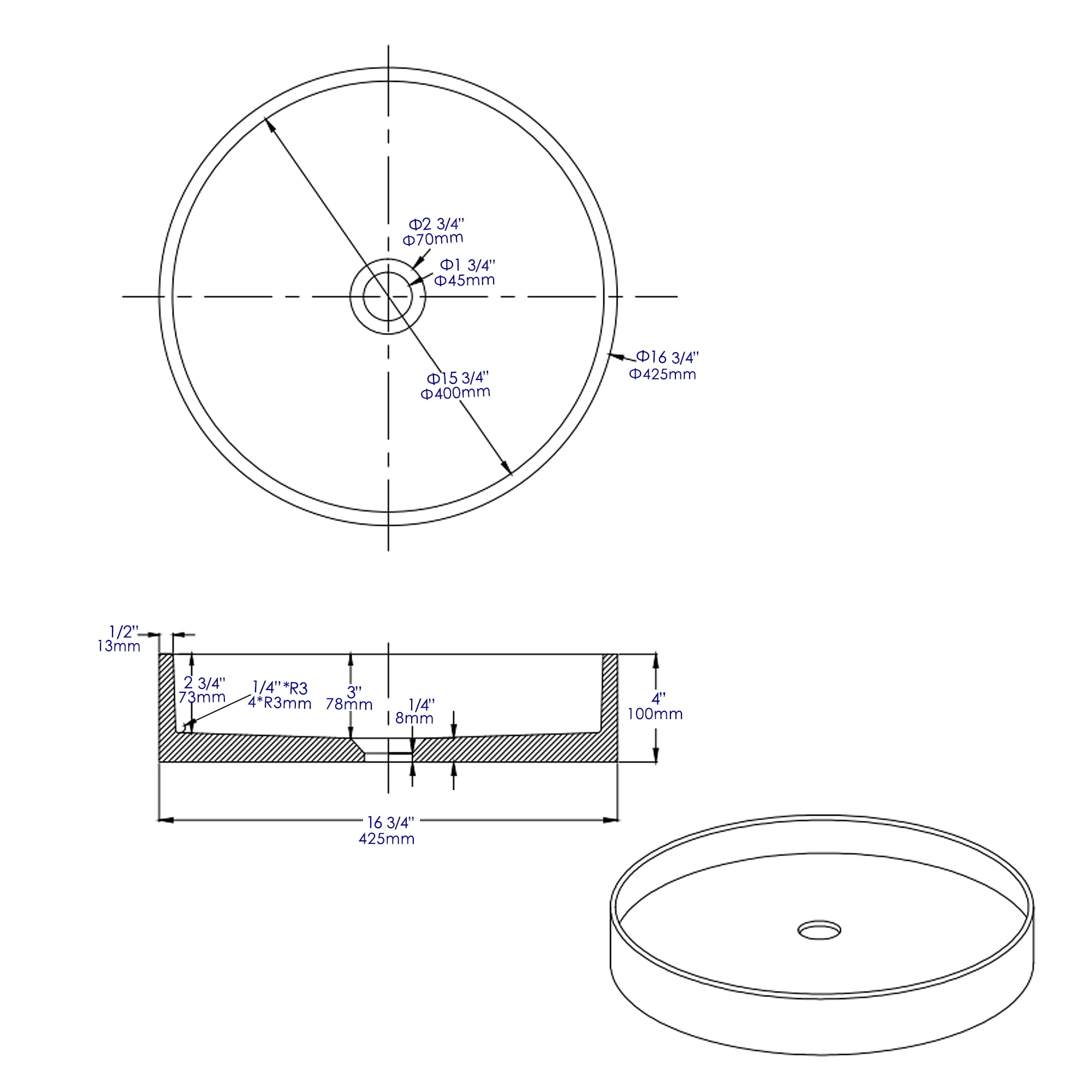 ALFI brand ABCO17R 17" Round Solid Concrete Gray Matte Above Mount Bathroom Sink