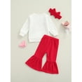 thumbnail image 5 of Elippeo 3Pcs Girls Spring Outfit 12M 18M 24M 3Y 4Y 5Y  Love Heart Print Long Sleeve Pullover + Long Flared Pants + Headband for Kids, 1-5 Years, 5 of 9