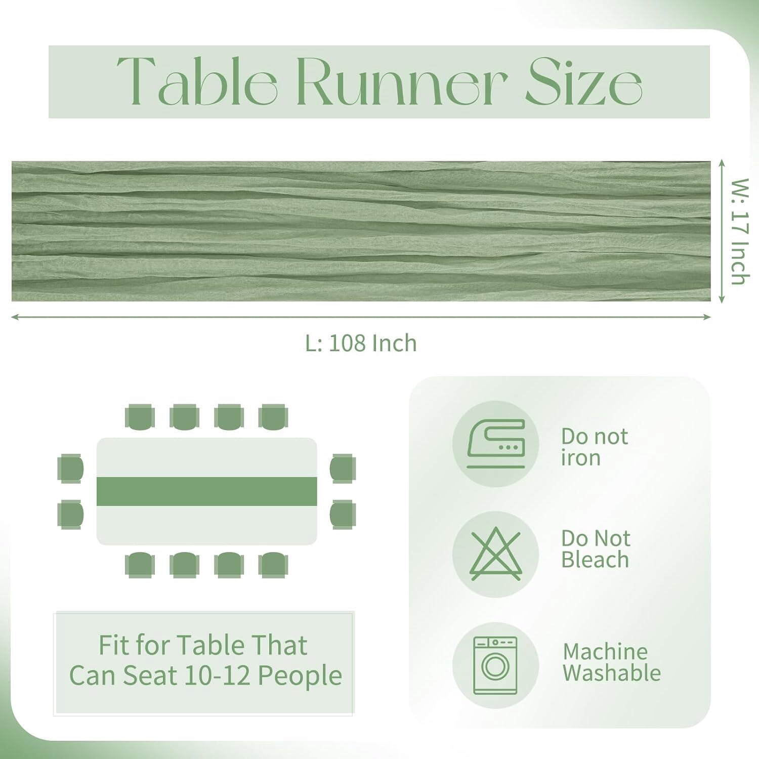 10 Pack Sage Green Cheesecloth Table Runner 17x108 Inch Boho Gauze Cheese Cloth Table Runners for Wedding Party Baby Shower Birthday Home Decor