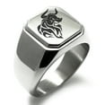 thumbnail image 1 of Stainless Steel Gargantuan Minotaur Engraved Square Flat Top Biker Style Polished Ring, 1 of 1