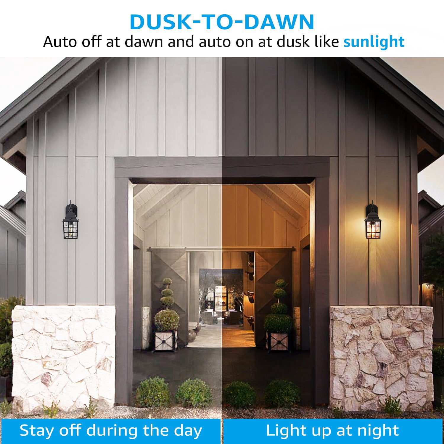 LEONLITE Outdoor Dusk to Dawn Wall Lantern, Photocell Included, UL Listed, Water Ripple Glass Exterior Wall Sconce, E26 Base Bulb Compatible, Wet Location Porch Light, Black, Pack of 2