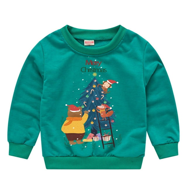 Tenues de Rentrée pour Filles Hiver Bébé Garçons Filles Noël Imprimé Dessin Animé Col Rond Pull Chandail en Molleton Ensemble de Détente Deux Pièces en Liquidation