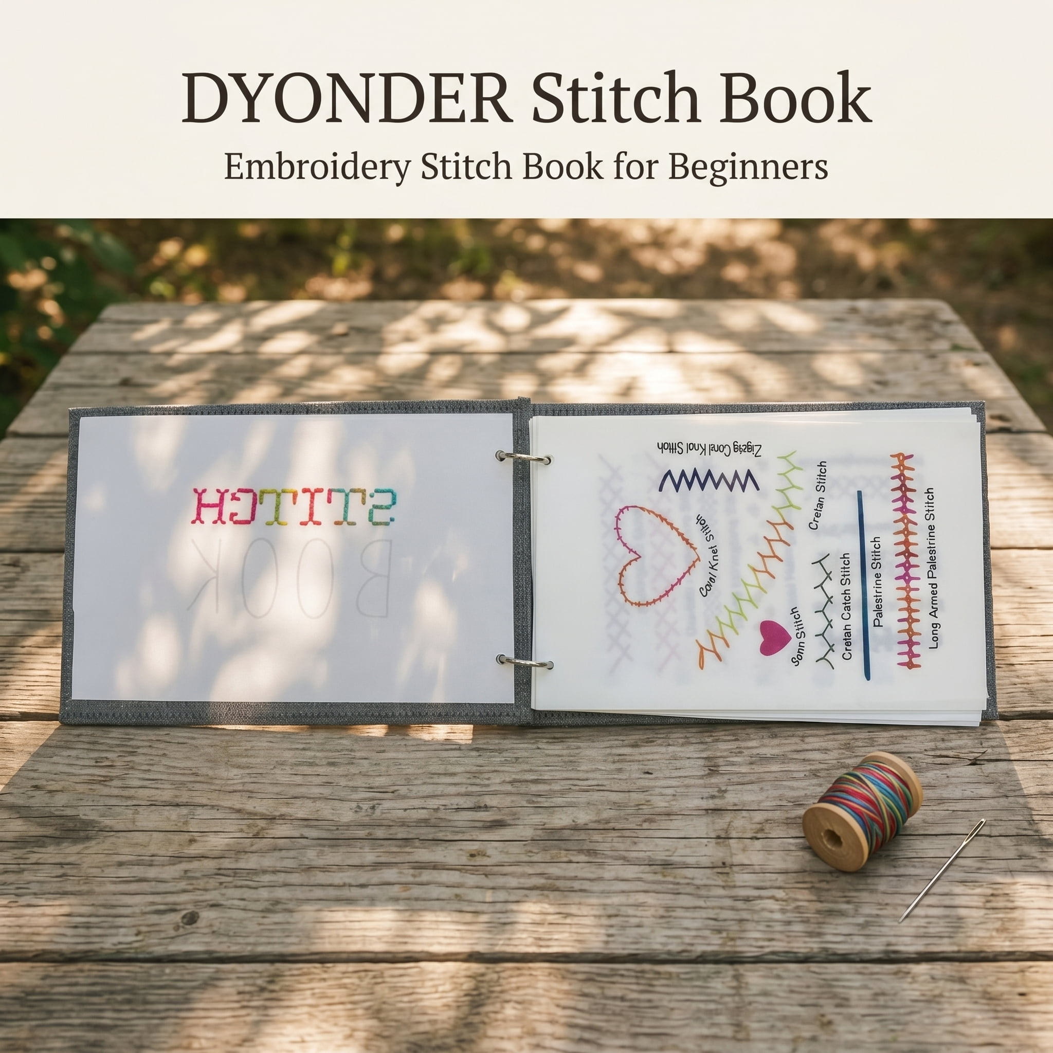 DYONDER Beginner Embroidery Practice Notebook, Detachable Pre-Printed Fabric Sheets, Hand Sewing DIY Craft Gift Supplies