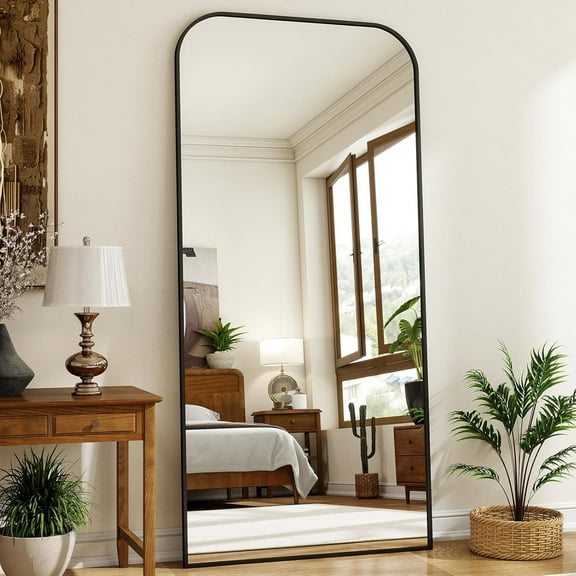 77''x 38'' Full Length Mirror, Rectangular Full Body Mirrors with Stand, Wall Mounted Mirror for Home Decor, Floor Mirror with Aluminum Alloy Thin Frame, Black