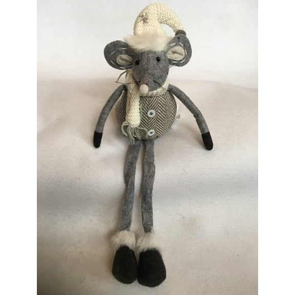 Christmas Plush Sitting Gray and White Boy or Girl Mouse