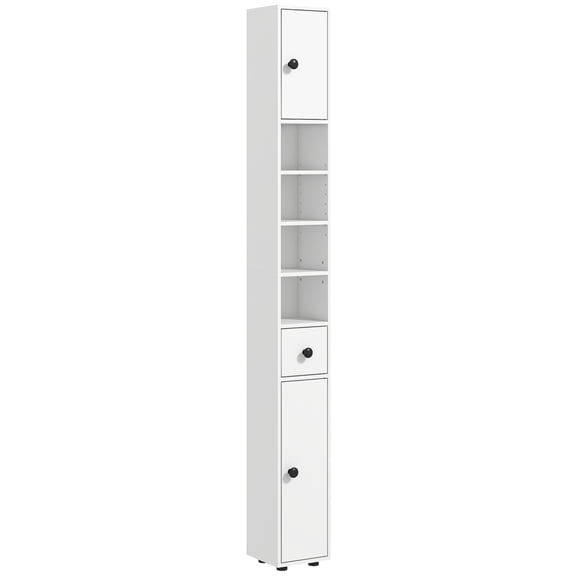 71" Tall Bathroom Storage Cabinet, Narrow Toilet Paper Cabinet with Open Shelves, 2 Door Cabinets, Adjustable Shelves for White Kitchen, Hallway, Living Room