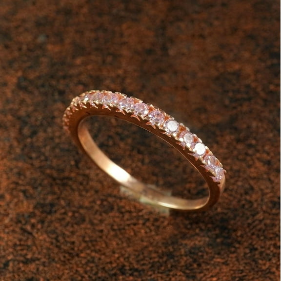 Pink Sapphire Eternity Ring 2mm Pink Sapphire Pave Half Eternity Band Sapphire Wedding Anniversary Band Stacking September Birthstone Gifts.