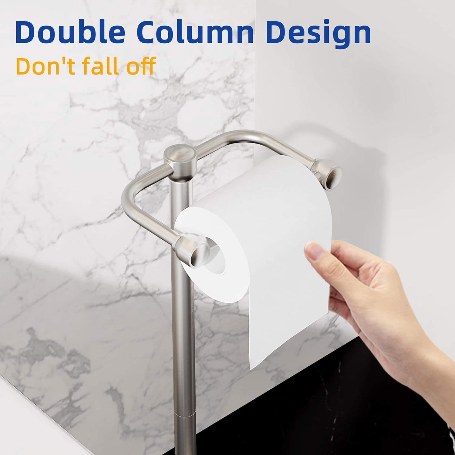 Toilet Paper Holder Stand, Bathroom Toilet Paper Roll Holder Free Standing, Toilet Tissue Holder Stand with Post Pivoting Design, Stable Weighted Base, SUS304 Stainless Steel (Brushed Nickel)