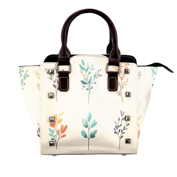 Colorful Leaves Vibrant Illustration Rivet Handbag Studded Satchel One-Shoulder Tote Bag for Women