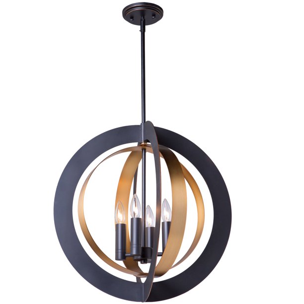 Chandeliers 4 Light Bulb Fixture With Dark Bronze and Satin Brass