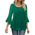 thumbnail image 2 of Fantaslook Ruffle 3/4 Sleeve Dressy Blouses for Women Glitter Double Layers Mesh Tunic Tops Crew Neck Summer Shirts, 2 of 8
