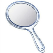 Hand Mirror Double Sided Handheld Mirror 1X/ 2X Magnifying Mirror with Handle Mirror Rounded Shape Makeup Mirror (Blue)