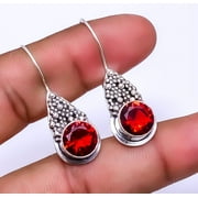 Red Garnet Designer Handmade 925 Silver Plated Earring 1.56" E_9346_133_66, Valentine's Day Gift, Birthday Gift, Beautiful Jewelry For Woman & Girls