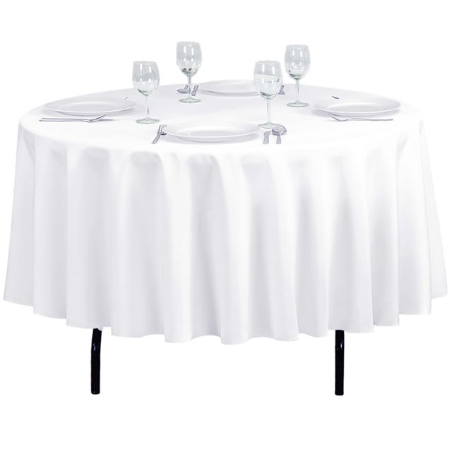 Ltc Linens Nappe Ronde de 90 Pouces Blanche pour Table Ronde - Nappe Résistante aux Taches et aux Plis - Nappe en Polyester Lavable pour Mariage et Fête